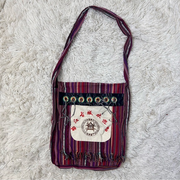 ◾️Handmade Bohemian Light Weight Tote Hobo Bag With Frill Accents & Calligraphy - Picture 2 of 7